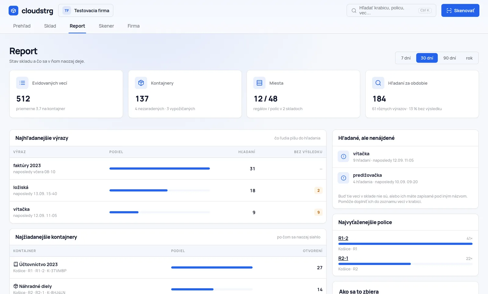 Report v aplikácii cloudstrg